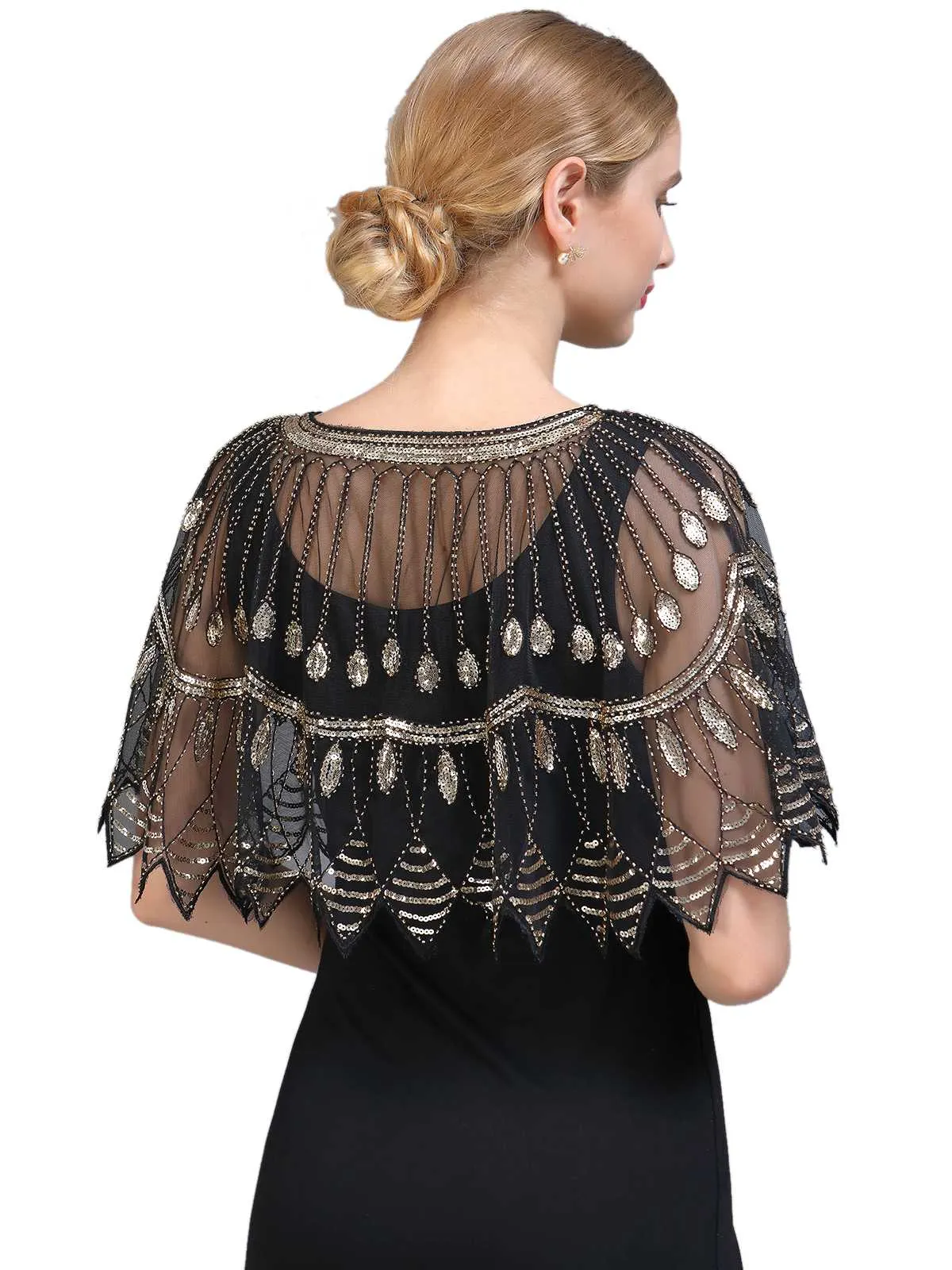 1920s Vintage Sequin Beading Mesh Cape