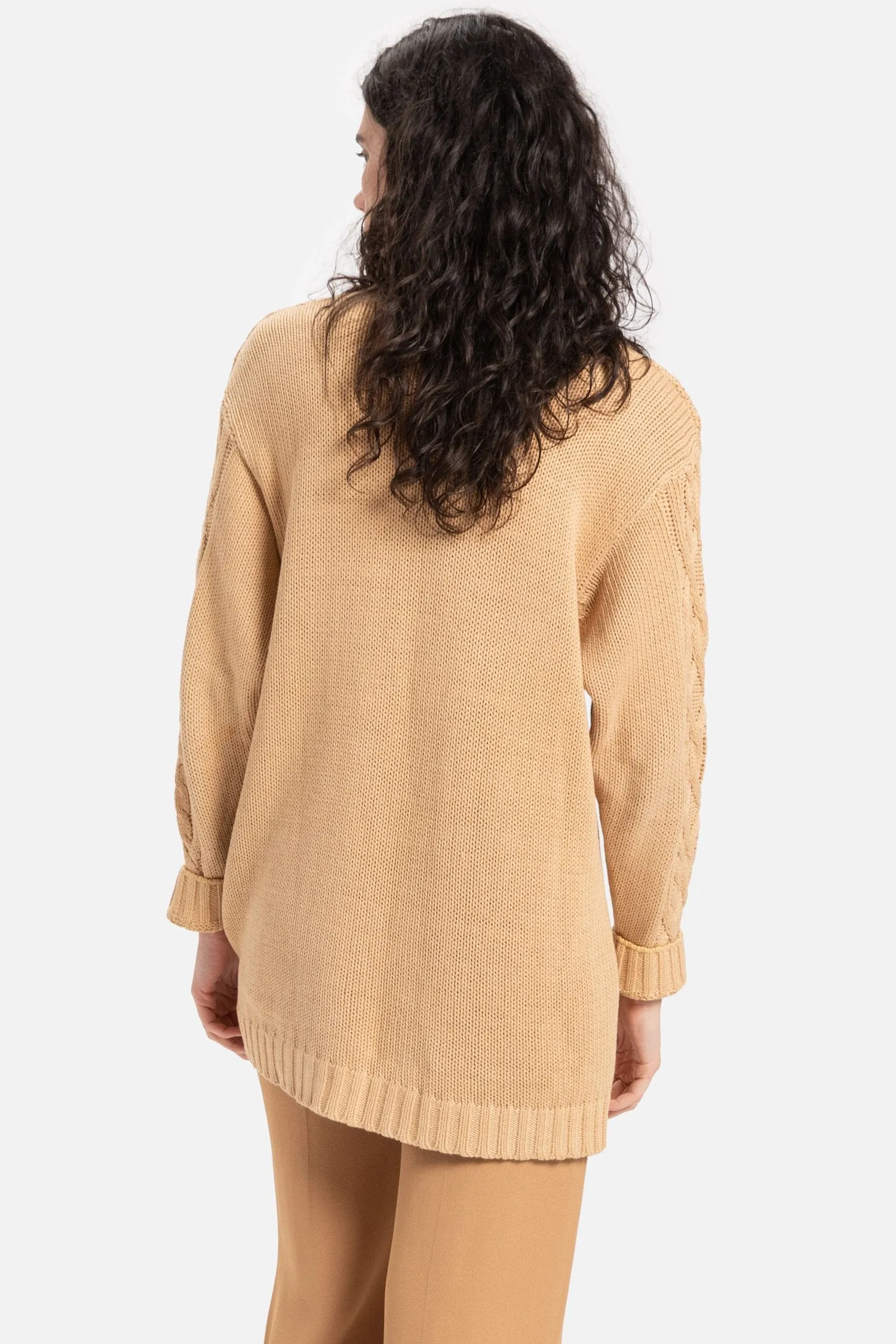 80s Dijon Cable Knit V-Neck Sweater M