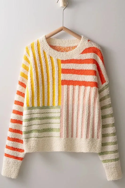 Allover Stripes Textured Knit Sweater