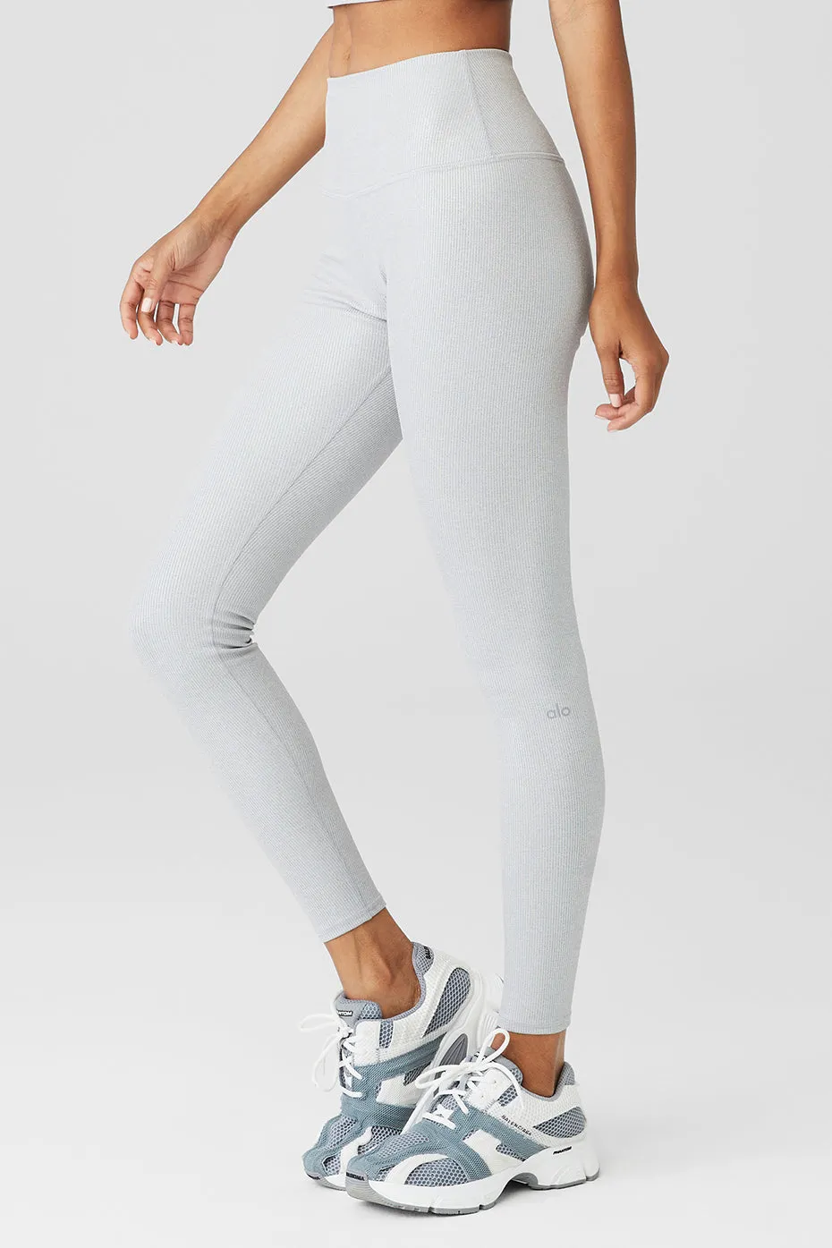 Alosoft Ribbed High-Waist Shimmer Legging - Light Grey Iridescent