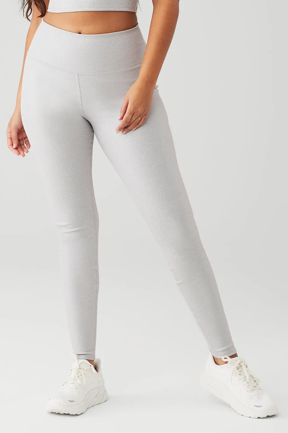 Alosoft Ribbed High-Waist Shimmer Legging - Light Grey Iridescent