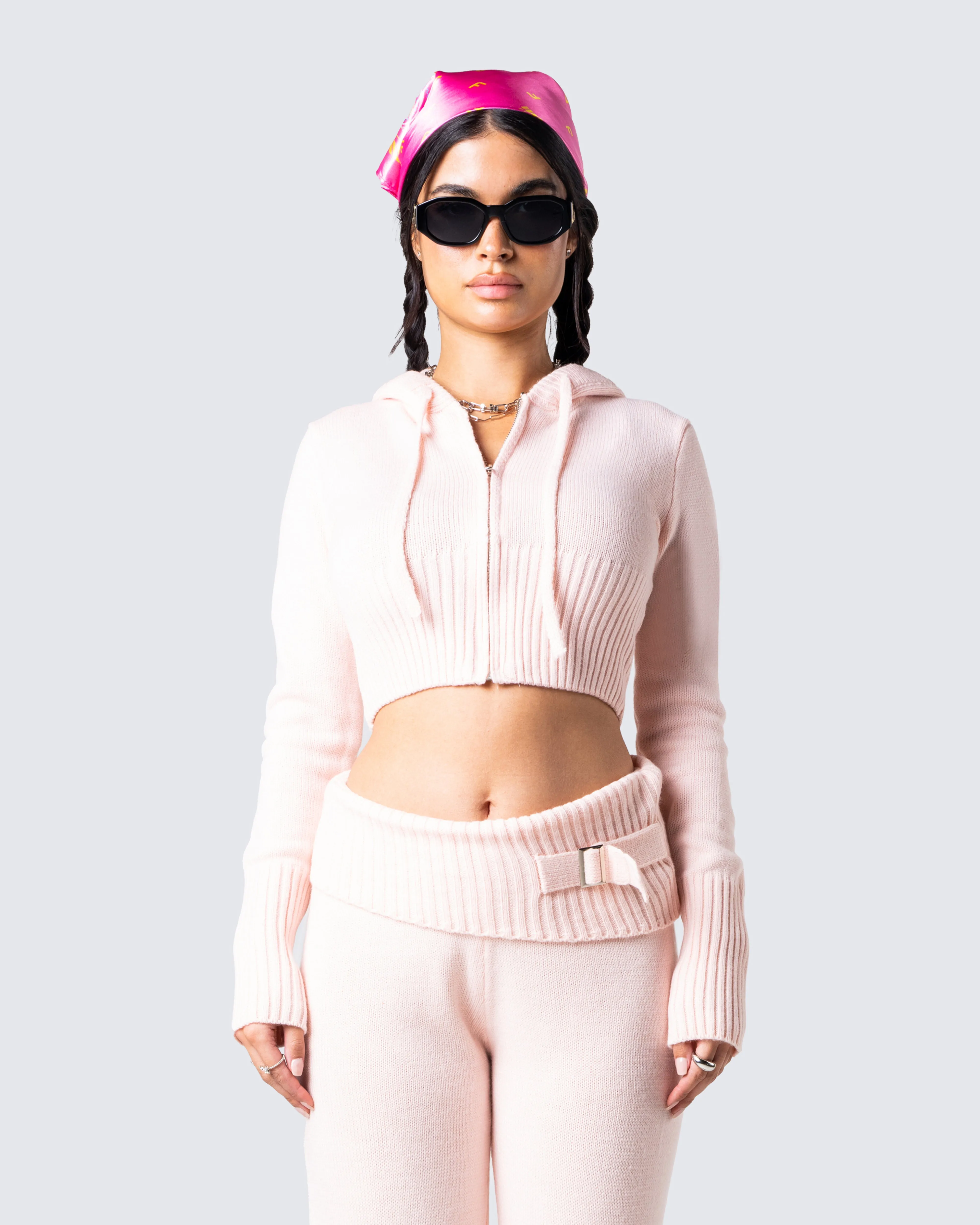 Alyssa Pink Knit Cropped Jacket