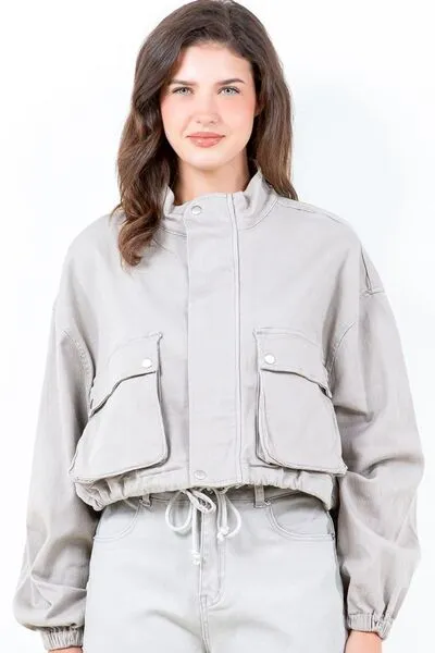 American Bazi Drawstring Hem Cargo Pocket Cropped Worker Jacket