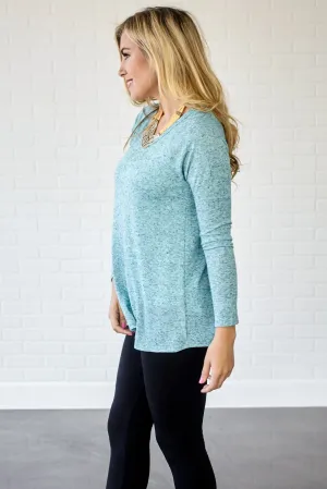 Aqua Heathered Knit Top