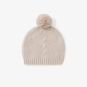 Baby Hat | Garter Knit Pom Pom -Taupe | Elegant Baby