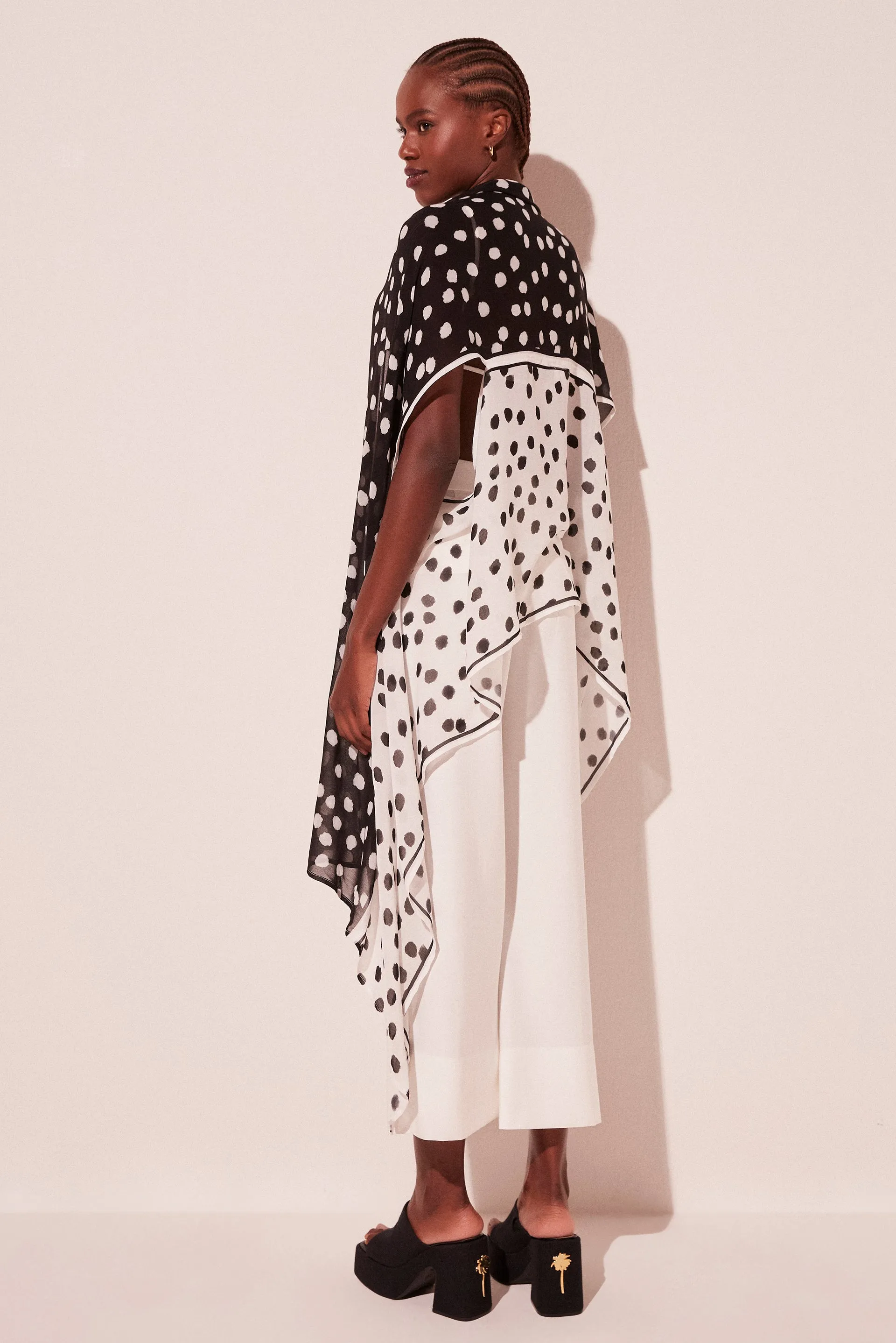 B&W Polka Dot Scarf Midi Cape E4900A2091