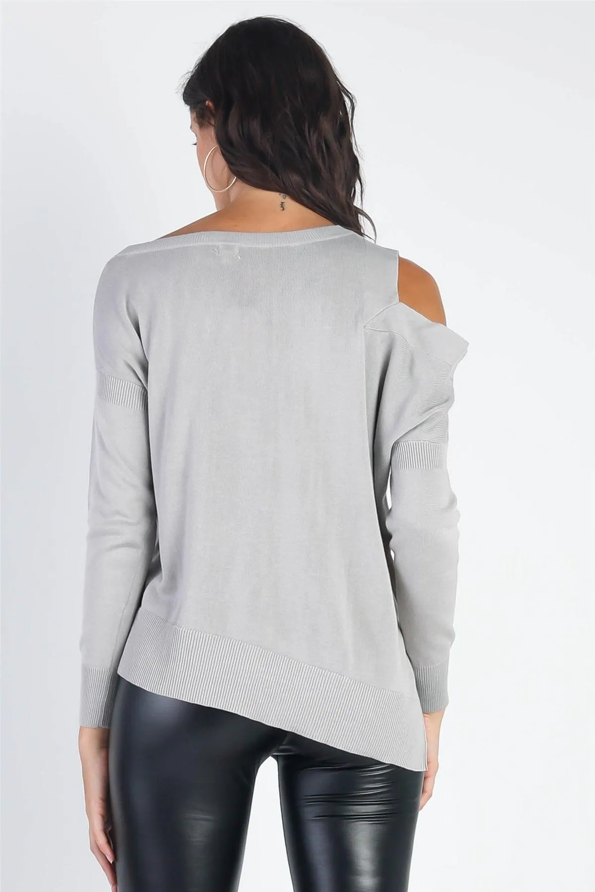 Basic Cold Shoulder Long Sleeve Soft Knit Top