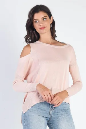 Basic Cold Shoulder Long Sleeve Soft Knit Top