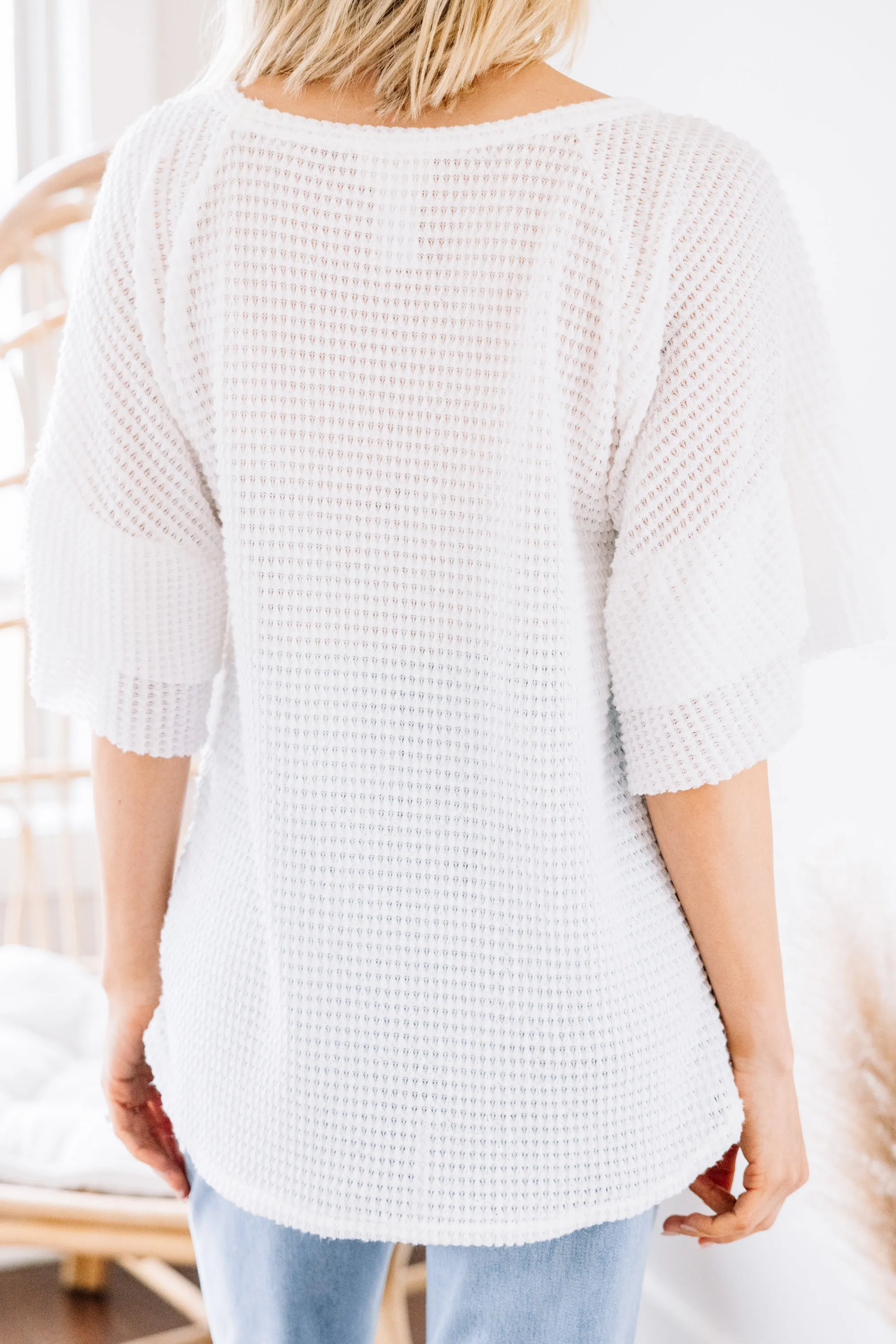 Be Available White Waffle Knit Top