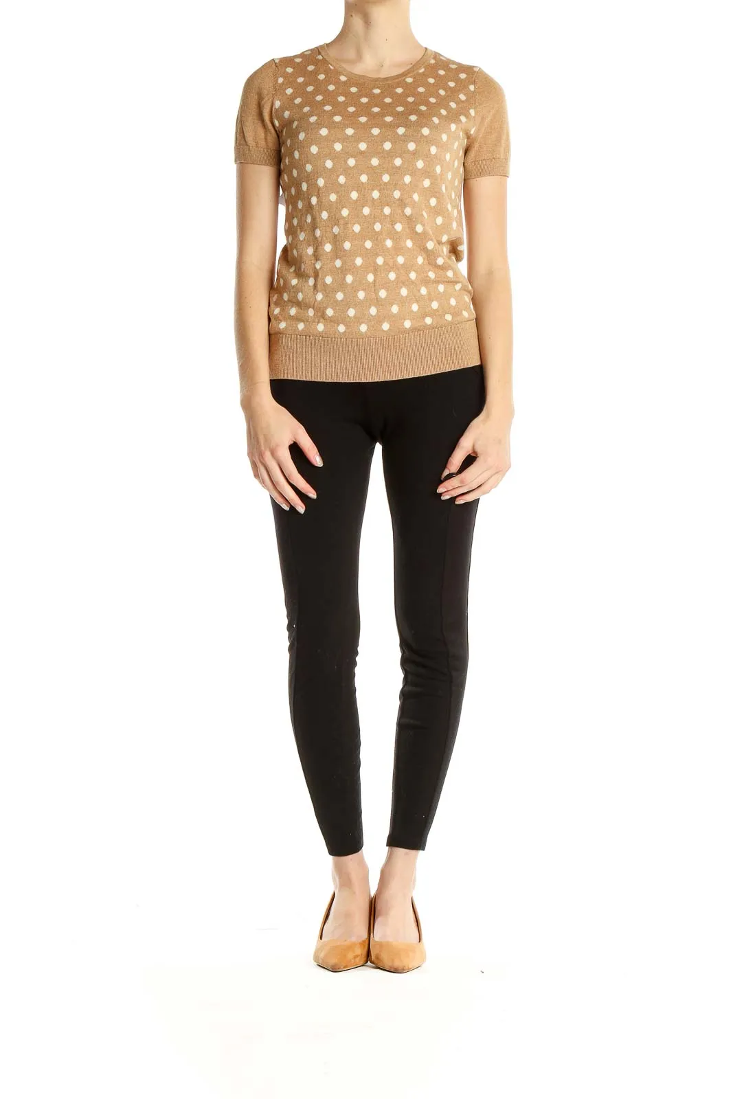 Beige Polka Dot All Day Wear Knit Top