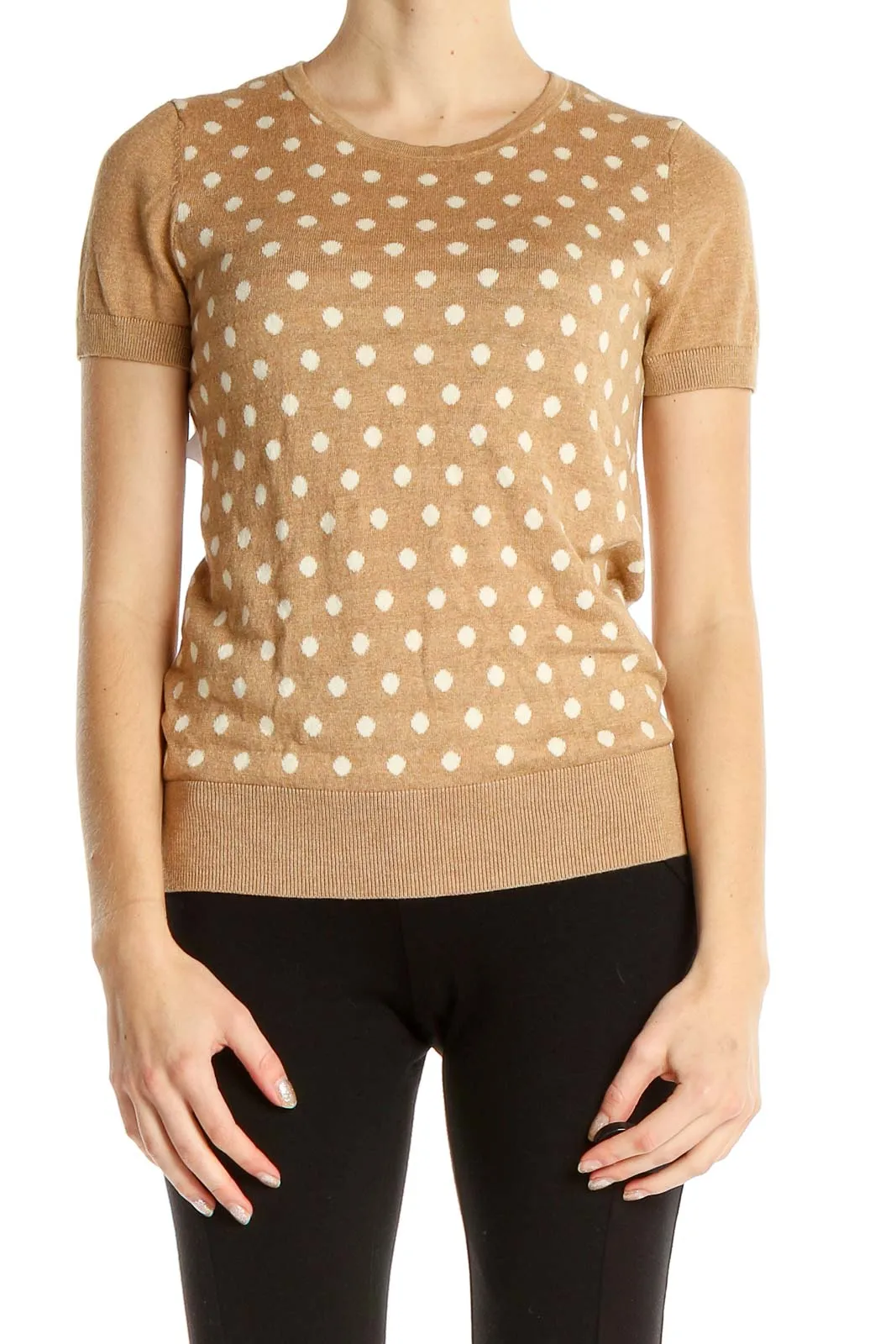 Beige Polka Dot All Day Wear Knit Top