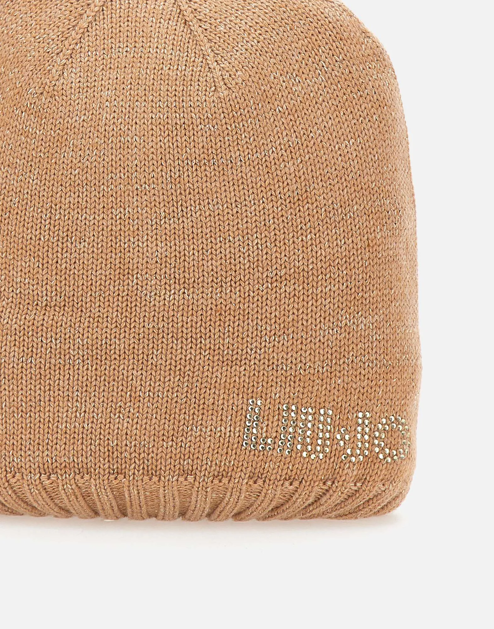 Beige Rhinestone Logo Knit Hat