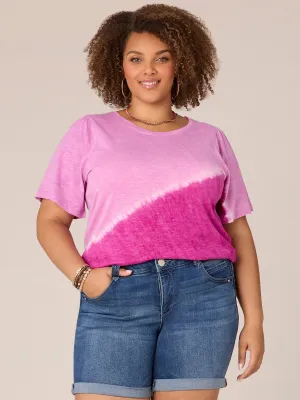 Bell Sleeve Scoop Neck Placement Tie Dye Plus Size Knit Tee