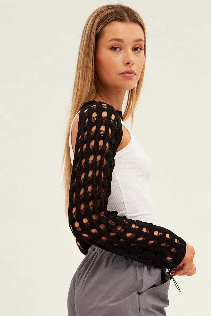 Black Crochet Knit Top