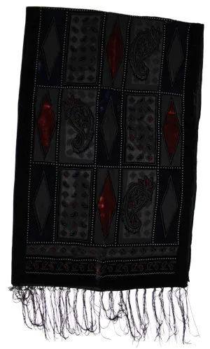 Black   Grey Diamond Patterned Devore Velvet Scarf (156 x 52cm)