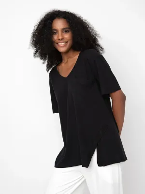 Black Knit V Neck Top