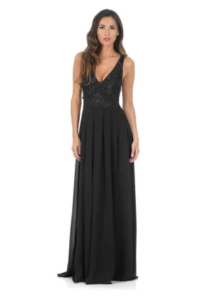 Black V Front Lace Top Maxi Dress