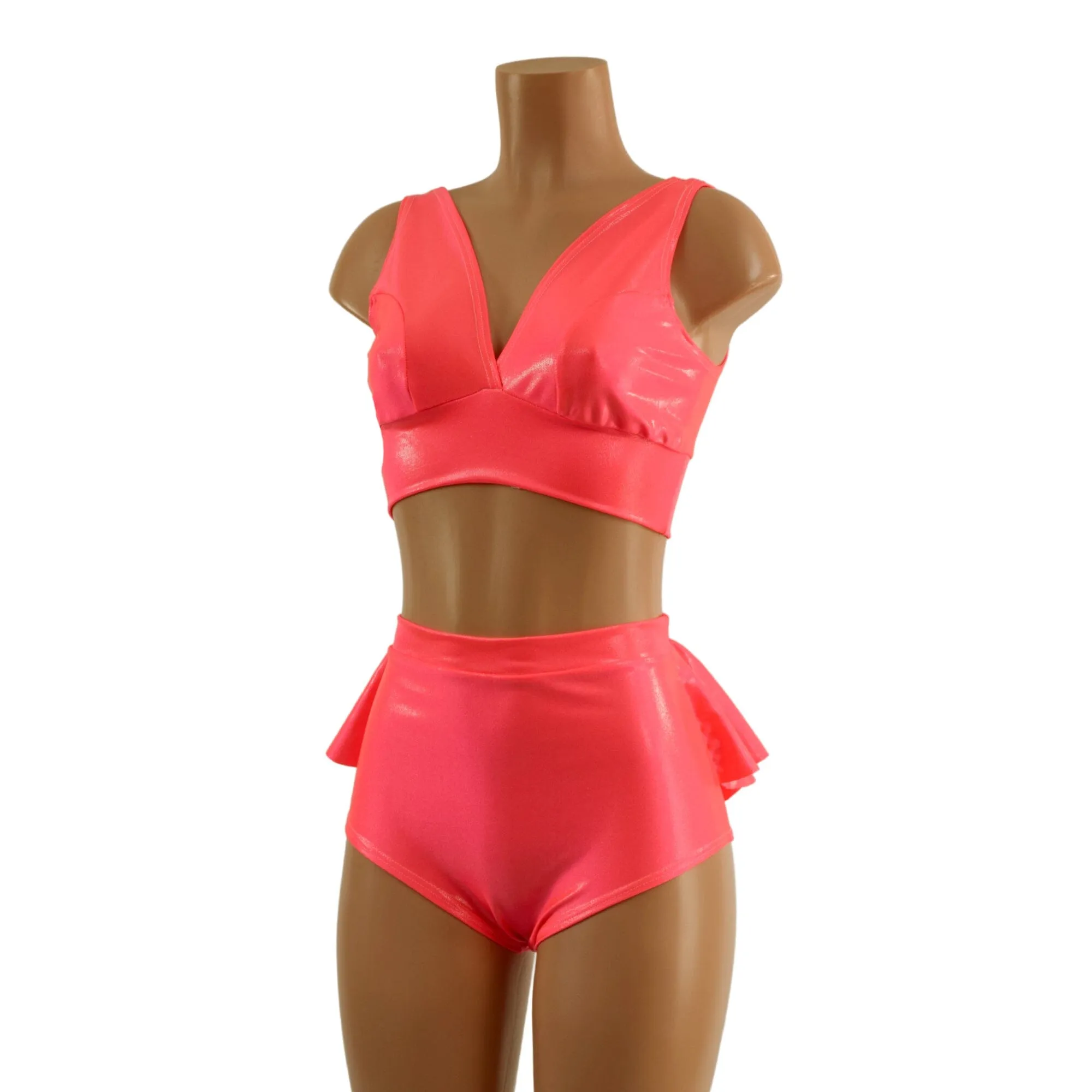 Blazing Coral Starlette Bralette and Ruffle Rump Siren Shorts Set