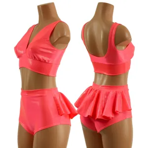 Blazing Coral Starlette Bralette and Ruffle Rump Siren Shorts Set