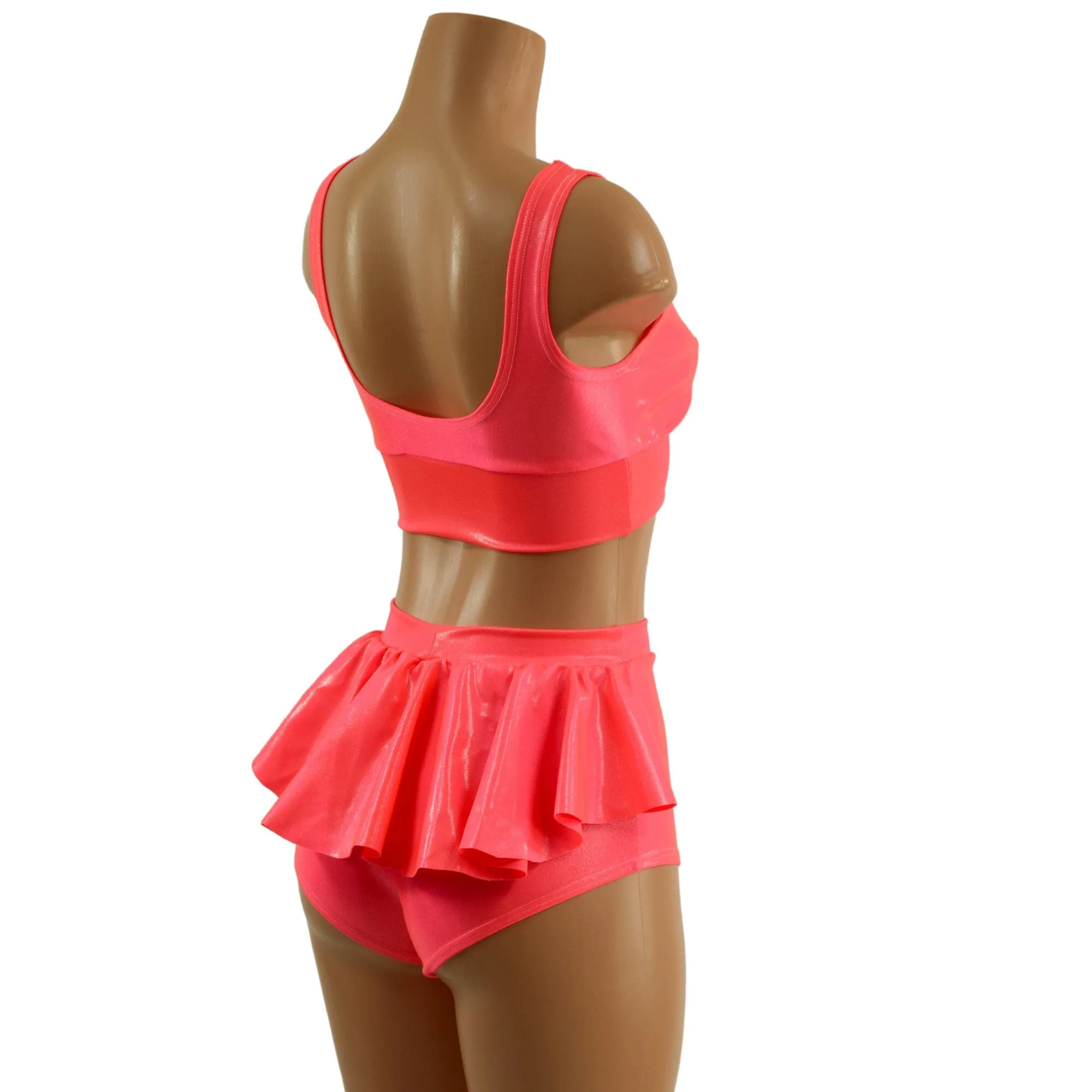 Blazing Coral Starlette Bralette and Ruffle Rump Siren Shorts Set