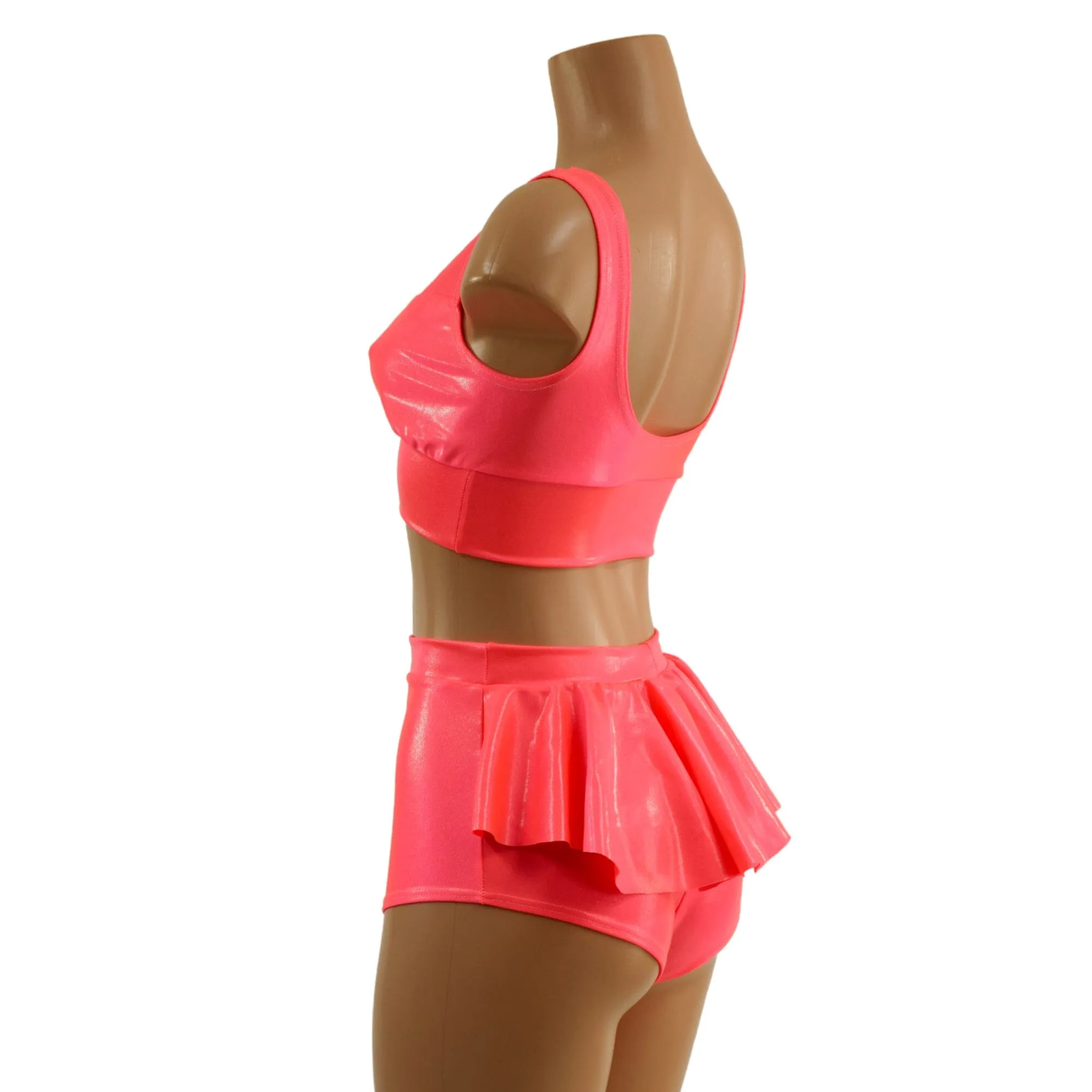 Blazing Coral Starlette Bralette and Ruffle Rump Siren Shorts Set