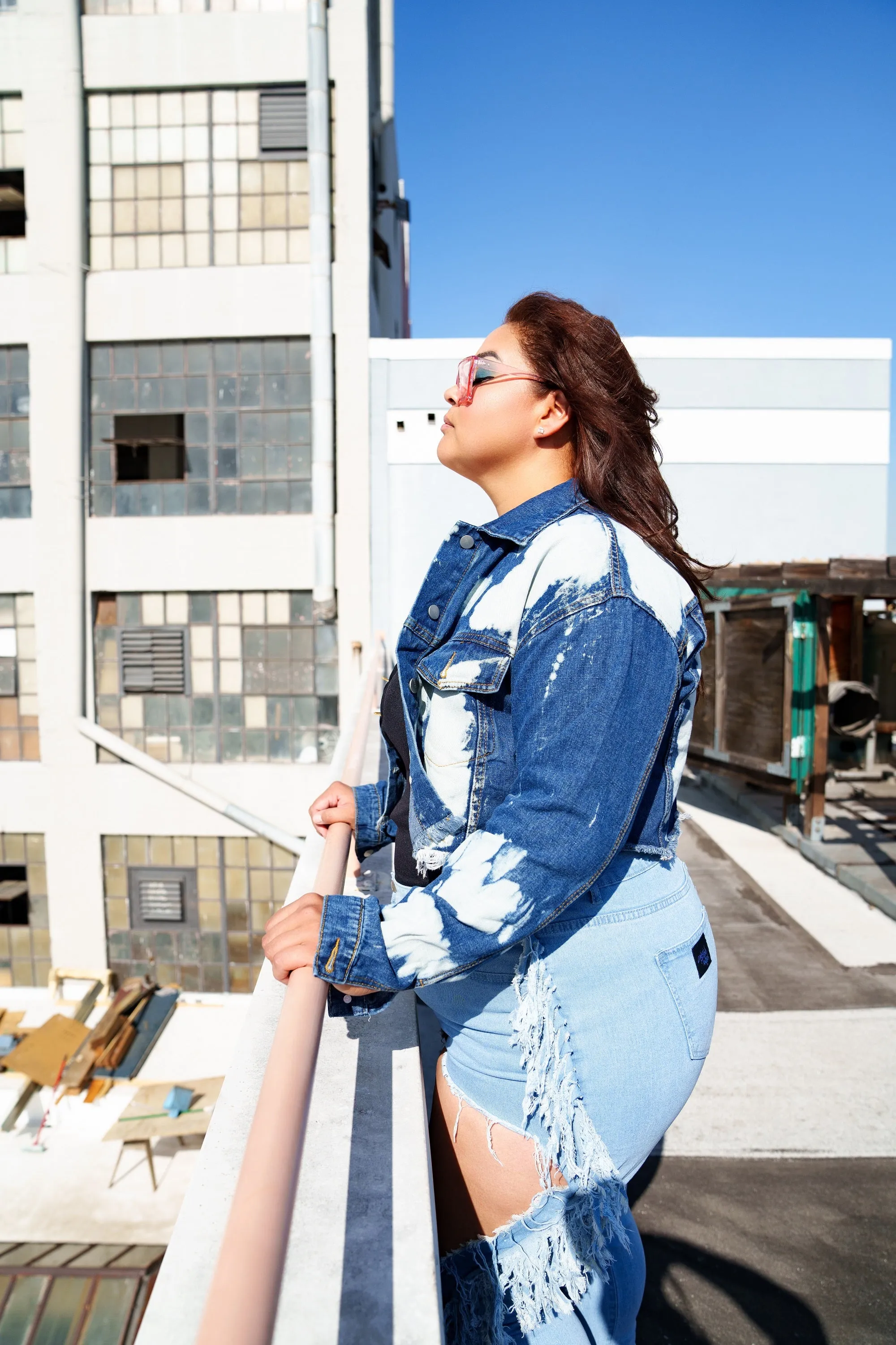 Bleach Dyed Cropped Denim Jacket