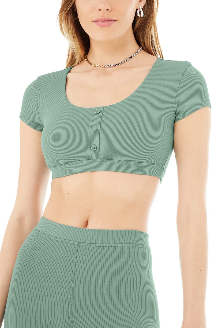 Blissful Henley Bra Top & Ribbed High-Waist 7/8 Blissful Legging Set