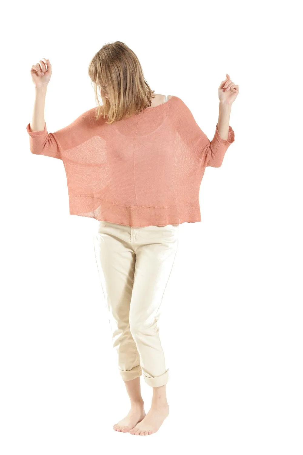 Boat neck oversize knit top in Linen color