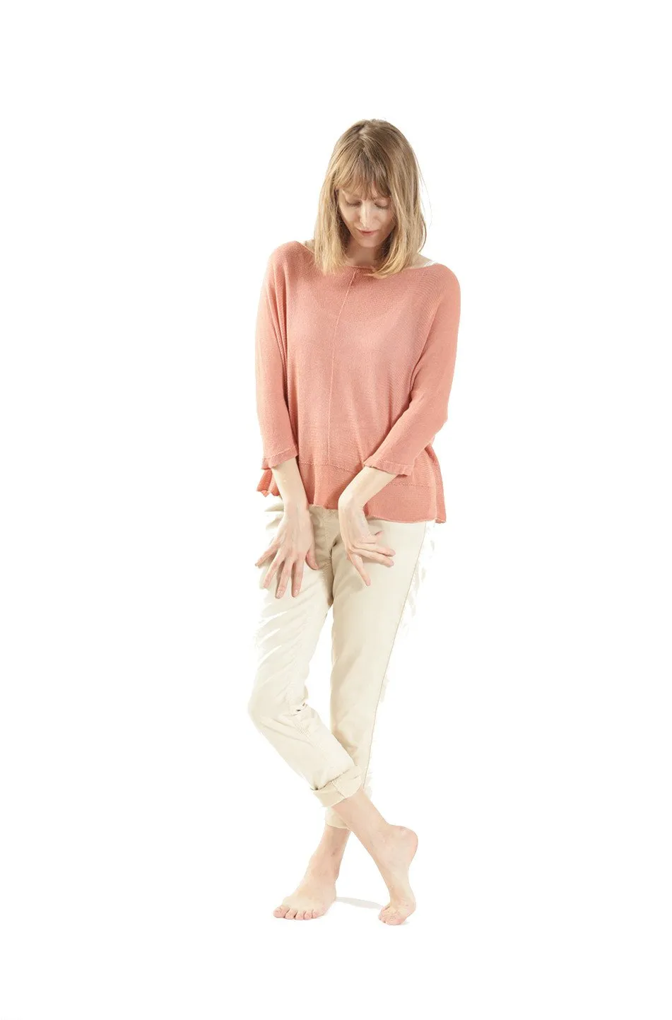 Boat neck oversize knit top in Linen color