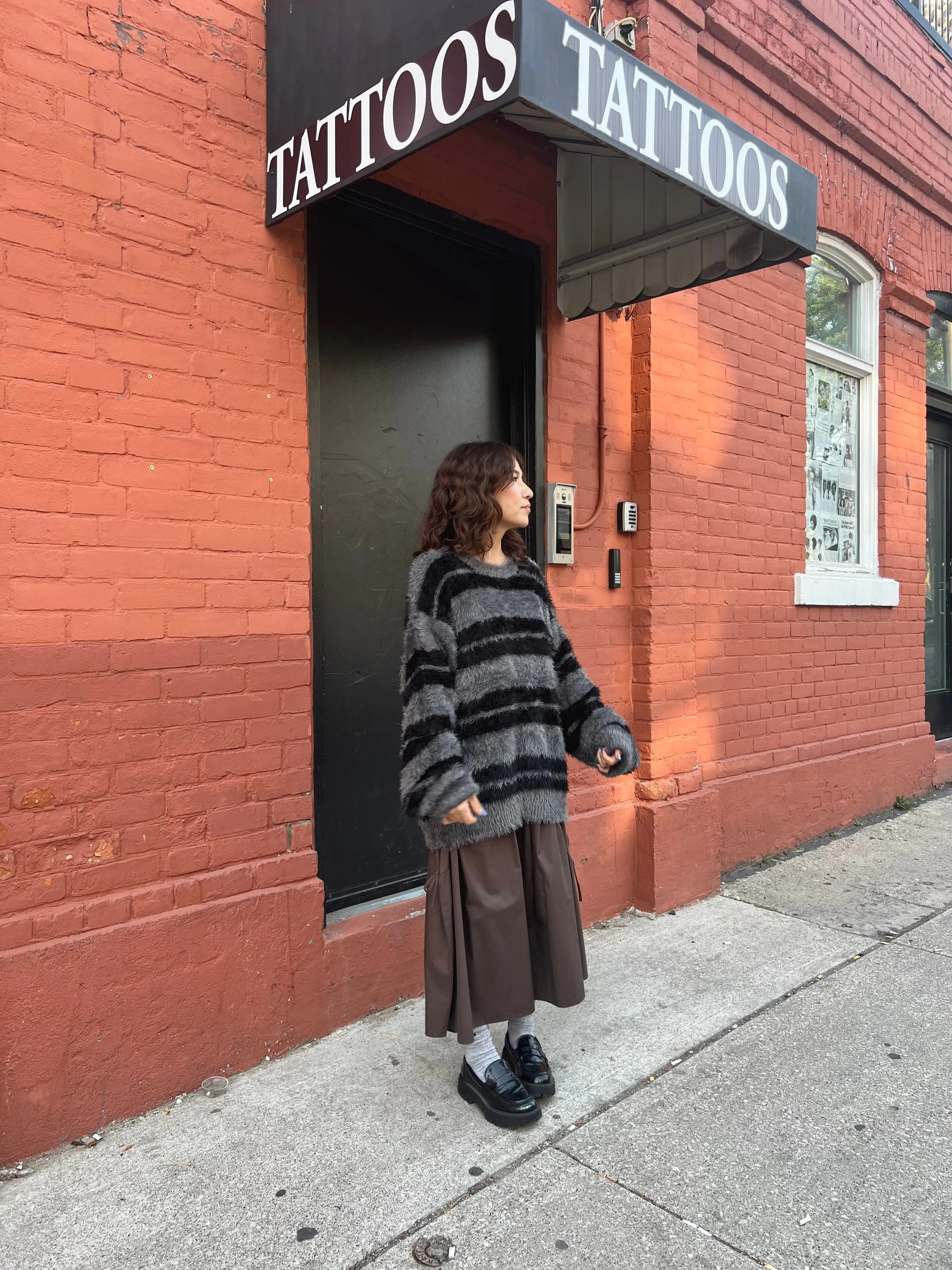 BORDER Stripe fuzzy sweater