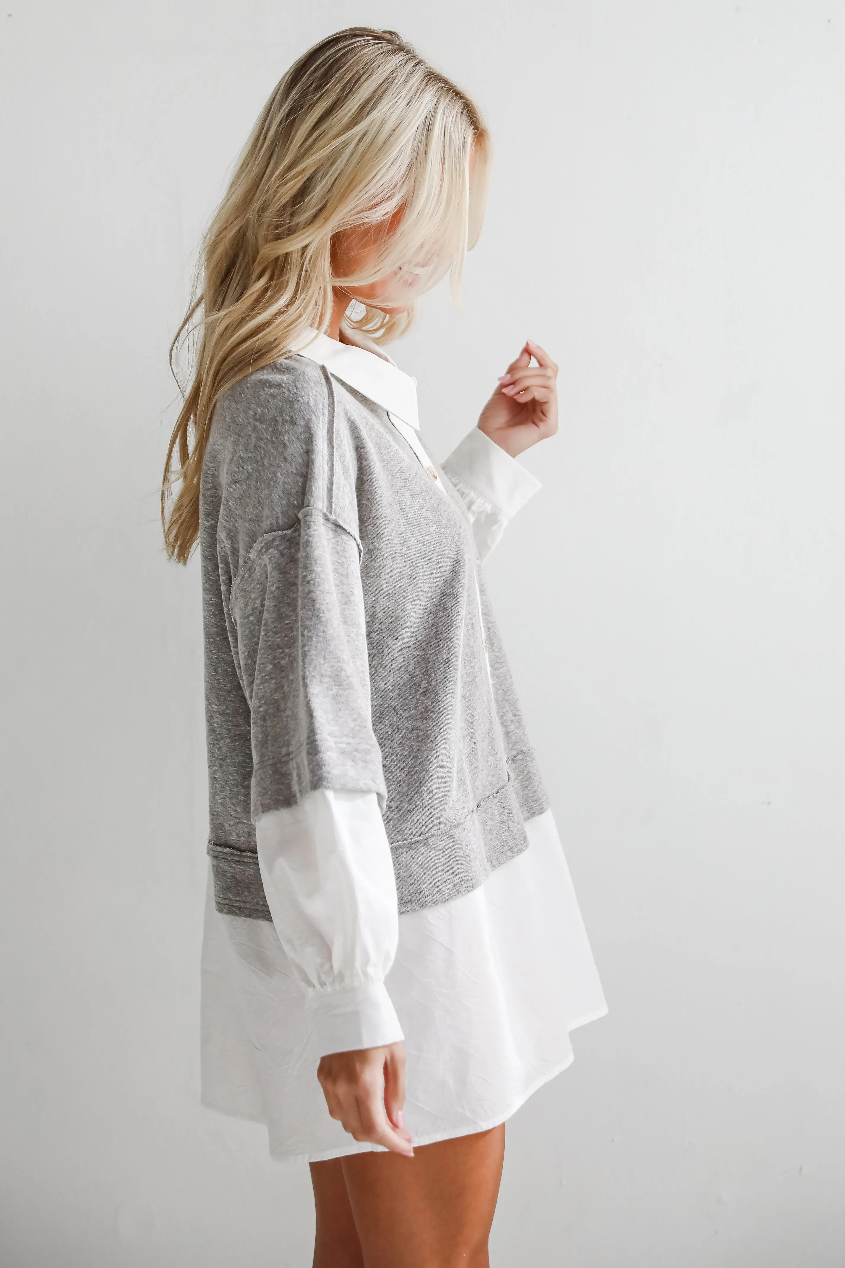 Brilliant Cutie Heather Grey Contrast Blouse