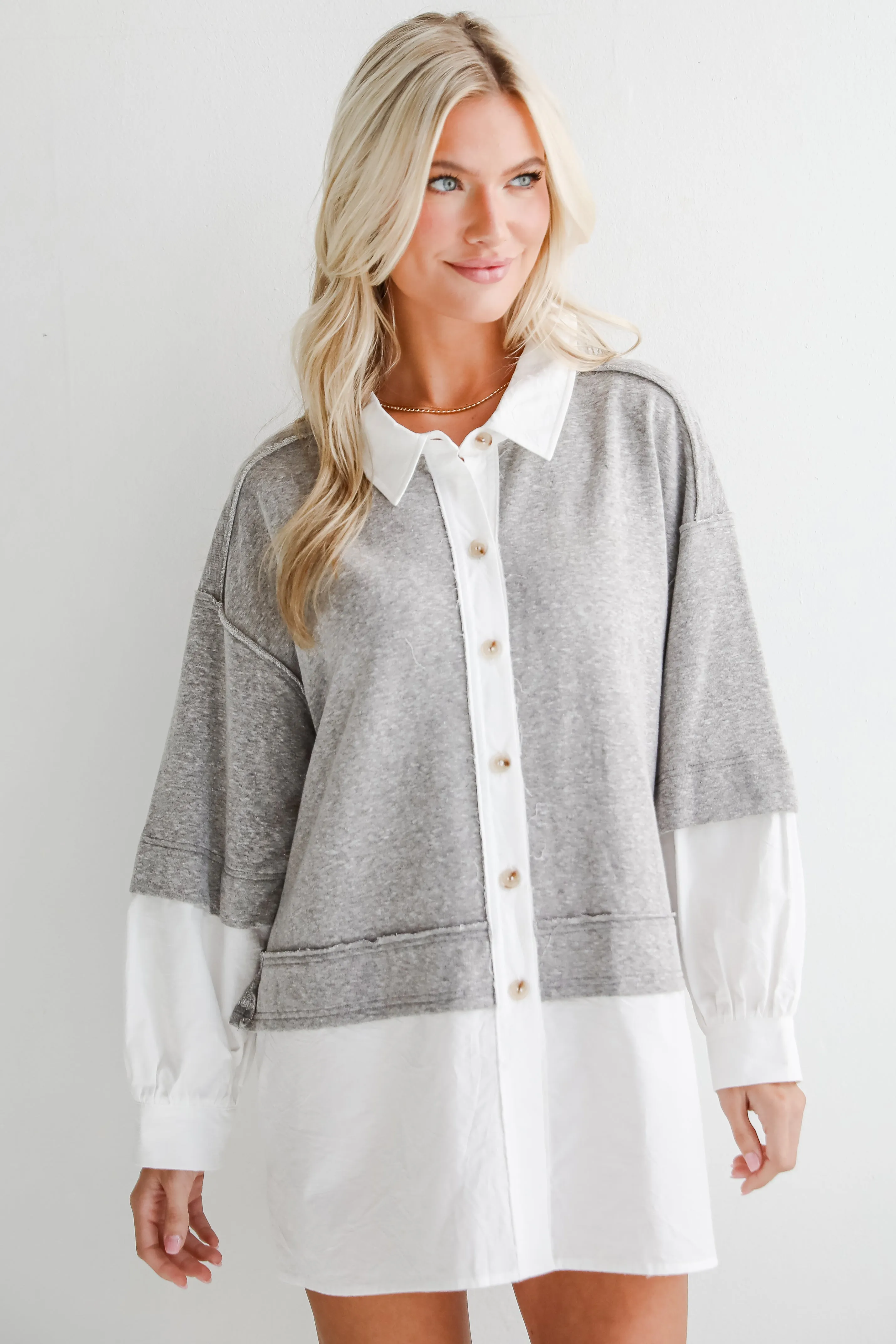 Brilliant Cutie Heather Grey Contrast Blouse