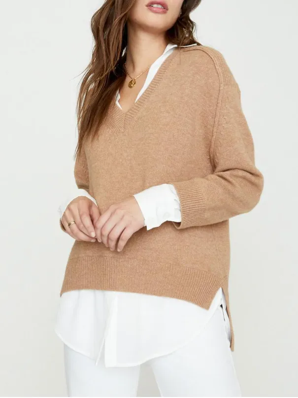 Brochu Walker V-Neck Layered Pullover Camel