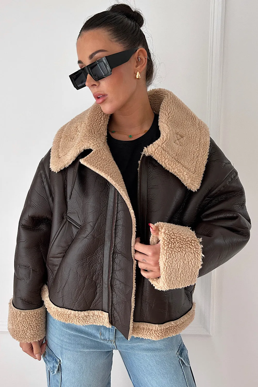 Brown Aviator Shearling Jacket