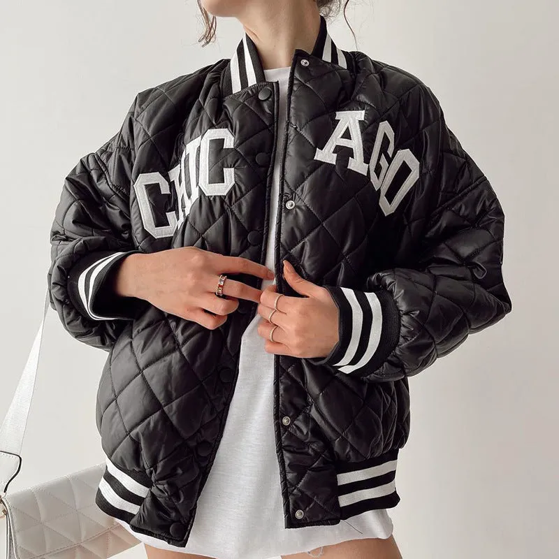 Brown Cropped Varsity Jacket Autumn and Winter Letter Embroidered Baseball Uniform Coat