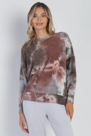 Brown Tie-Dye Crew Neck Long Sleeve Sweatshirt /1-1-1