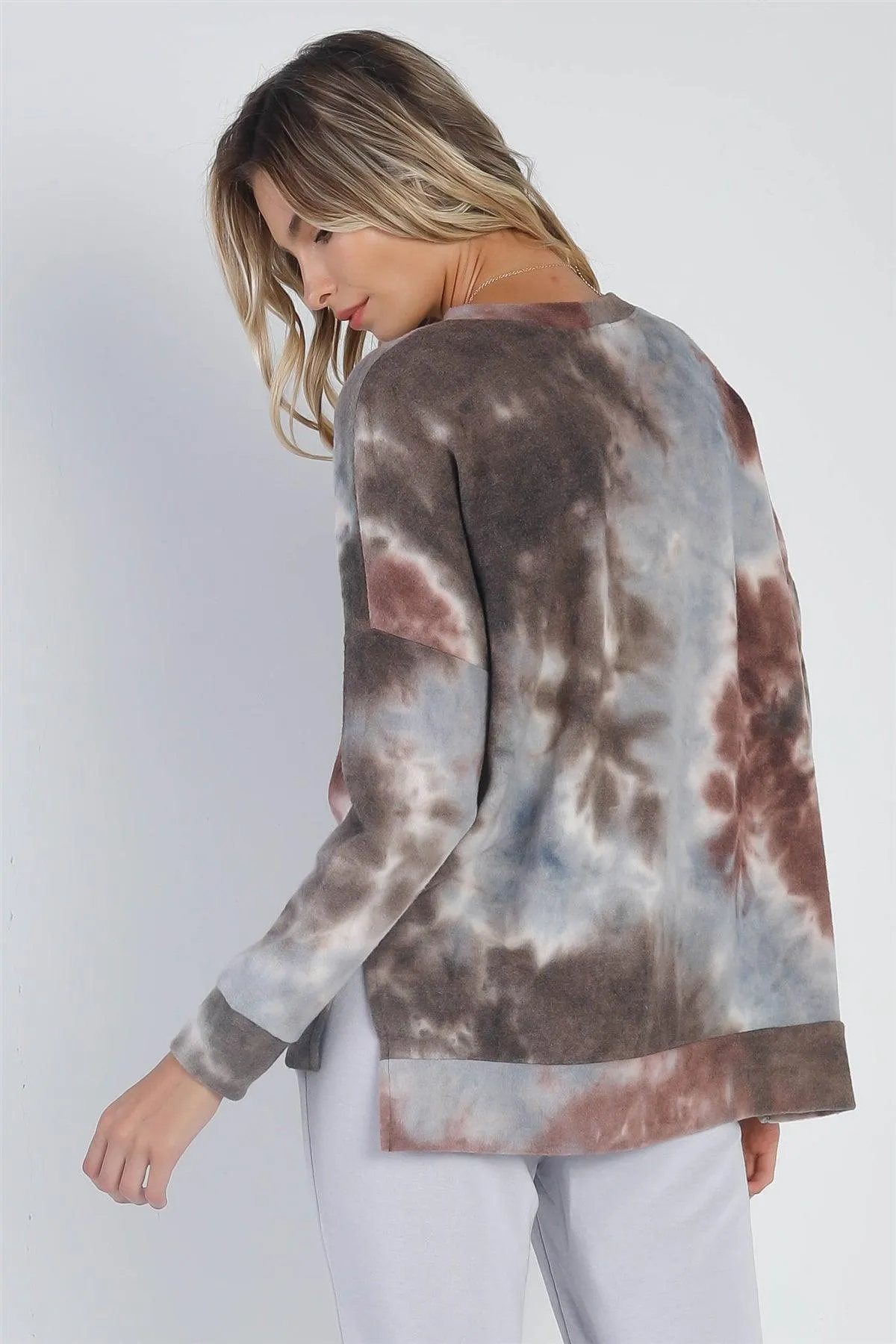 Brown Tie-Dye Crew Neck Long Sleeve Sweatshirt /1-1-1