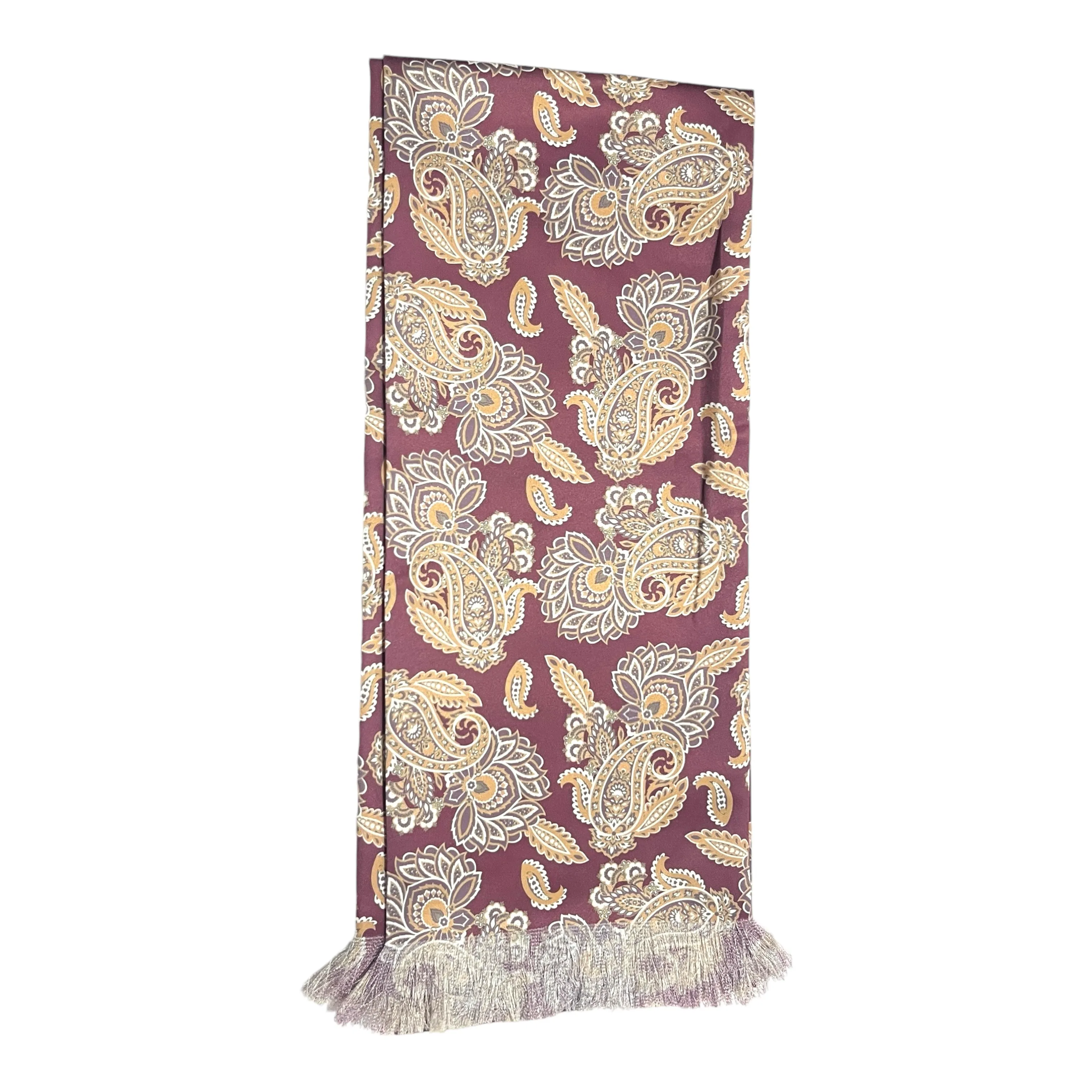 Burgundy Paisley Printed Scarf With Pocket Square