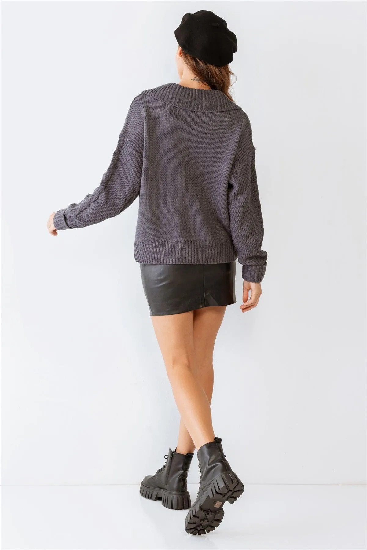 Cable Knit Collared Neck Button-Up Sweater Cardigan /2-2-2