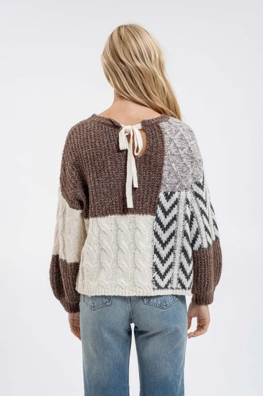 CAMI COLORBLOCK CHEVRON CABLE KNIT SWEATER