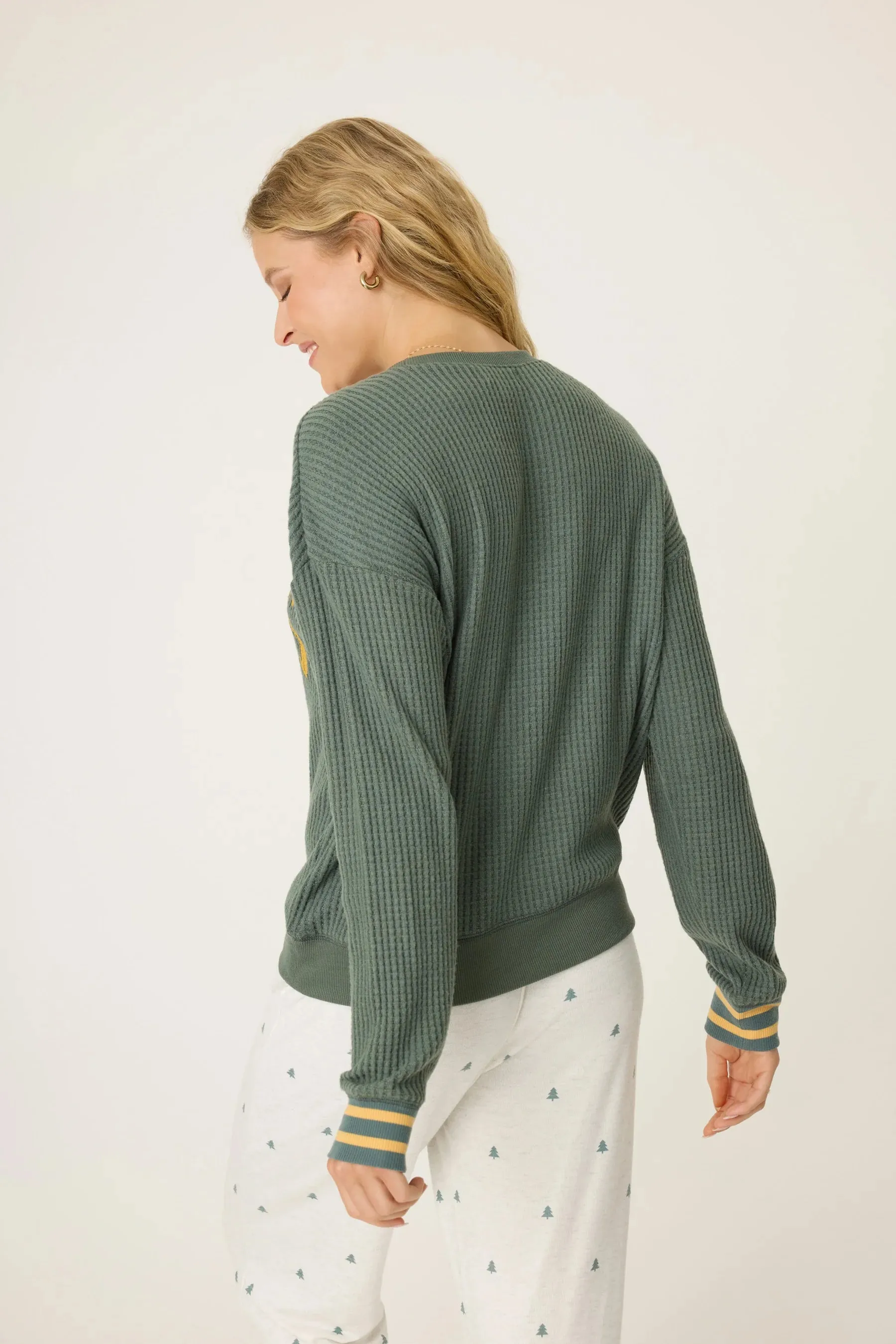 Campfire Cozy Thermal Long Sleeve Top In Sage Leaf - P.J. Salvage