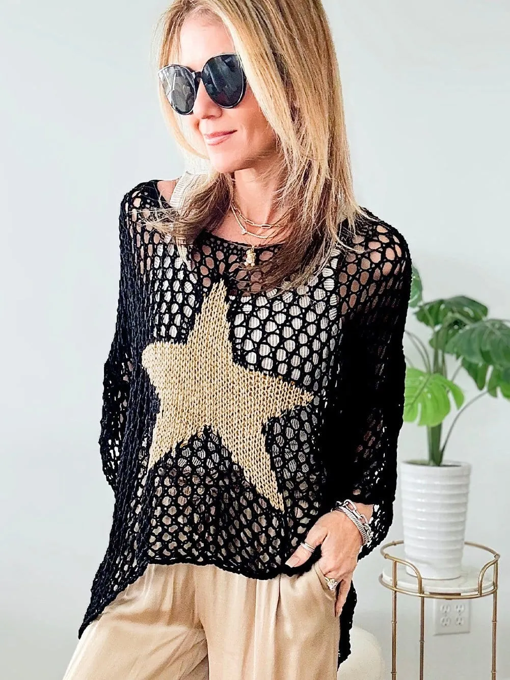 Captivating Crochet Knit Top with Star