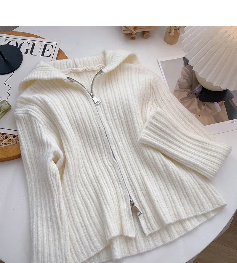 Cardigan hooded knitted coat solid short top fashion  6541