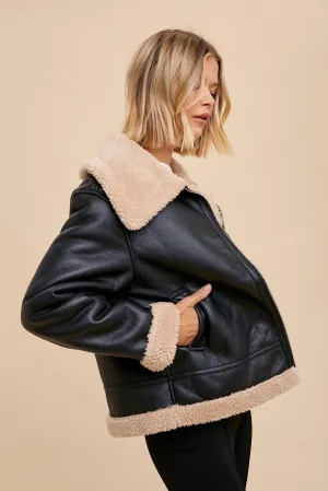 Cassidy Vegan Leather & Sherpa Jacket