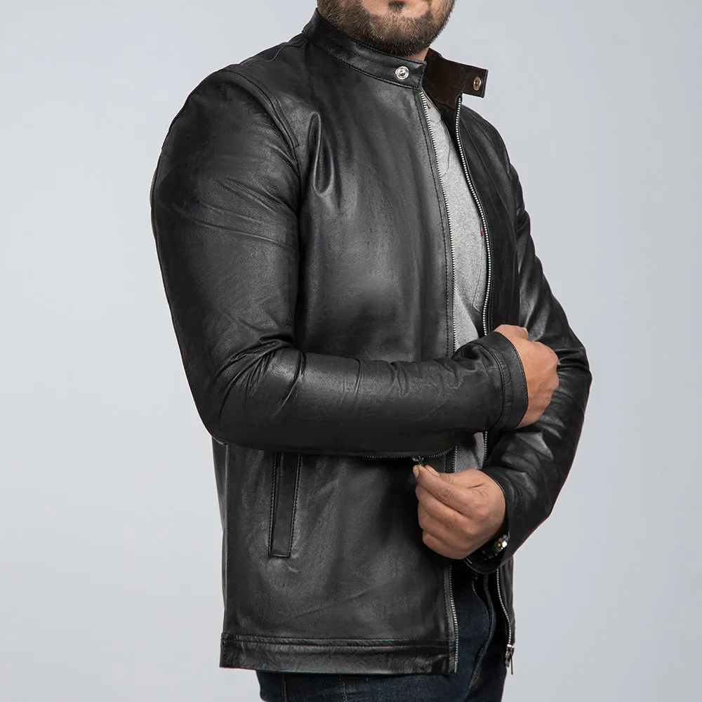 Casual Black Mens Leather Jacket