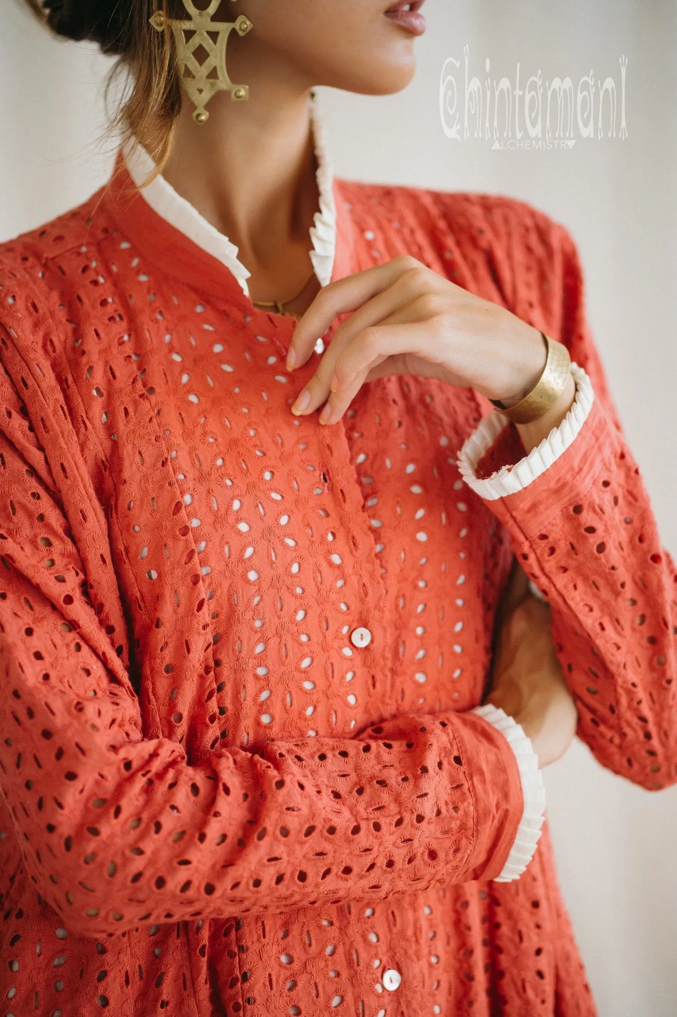 Certified Organic Cotton Maxi Shirt Dress / Coral Rose