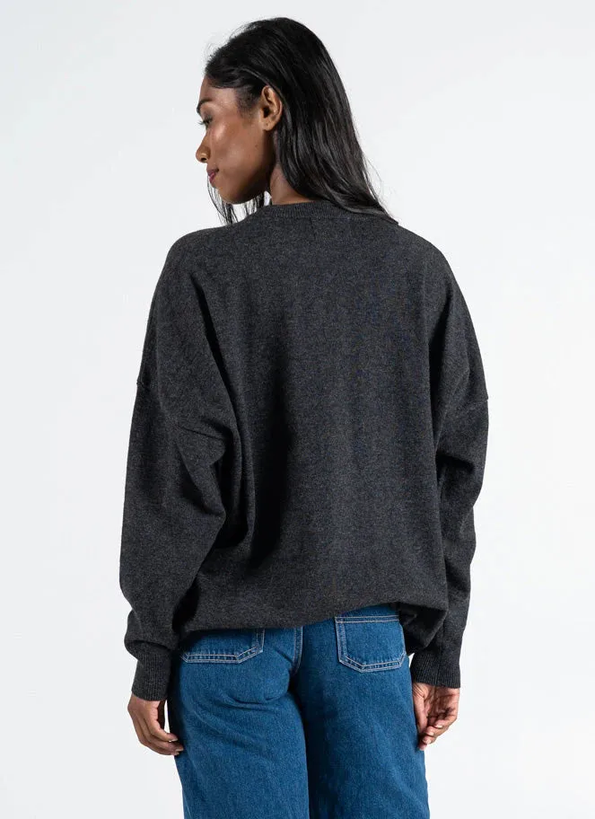 C'est Moi Sweaters, CESWT4305 Relaxed Light Weight Crew Neck Sweater, Heather Black