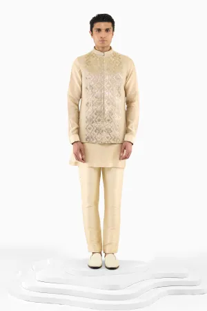 CHAMPAGNE METALLIC JAMDANI NEHRU JACKET