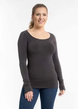 CHARCOAL LS KNIT TOP