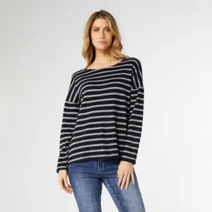 Charlee Striped Sweater Knit Top - Black/Grey